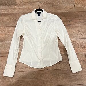 Ann Taylor White Collared Button-Front Blouse